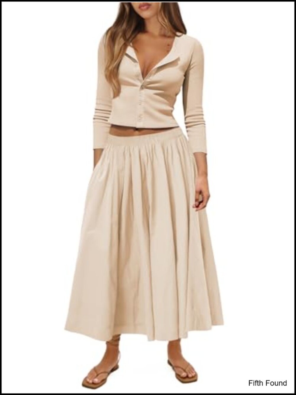 2 Piece Ribbed Knit Cardigan & Midi Skirt Set Button Front 3/4 Sleeve